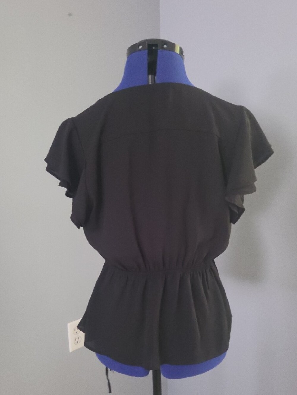 Blue Rain Black Wrap V-Neck Short Sleeve Tie-Waist Blouse - Picture 4 of 5